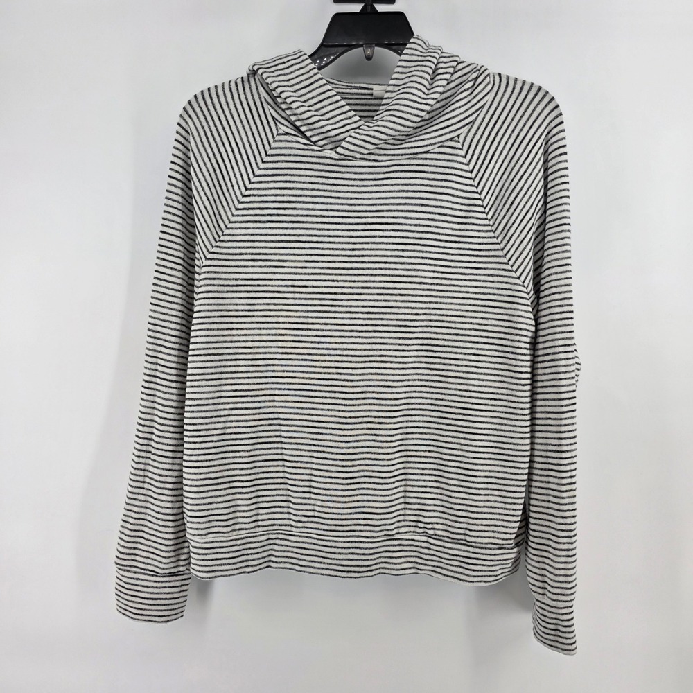 Gap Womens Medium Striped Pullover Hoodie Black White Raglan Sleeve Knit Top